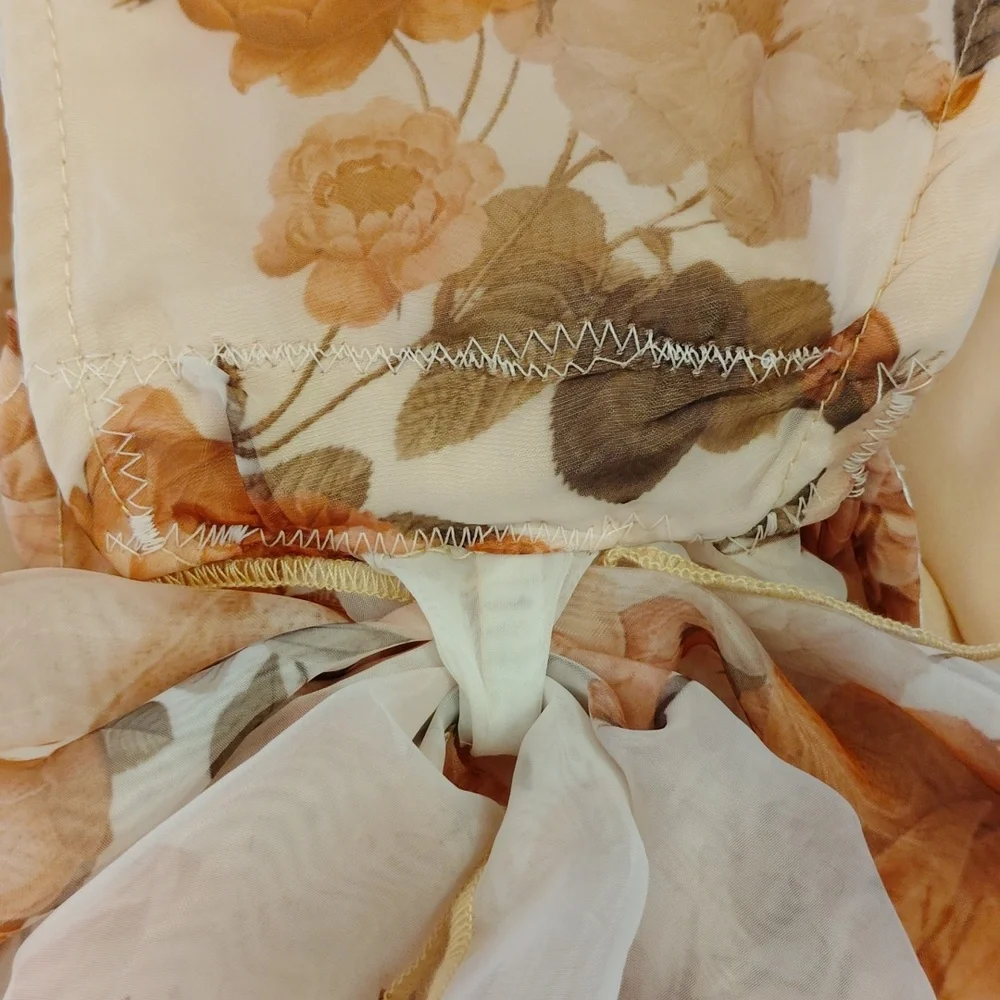 SHEIN Floral Maxi Dress - Orange and Cream - Picture 11 of 11